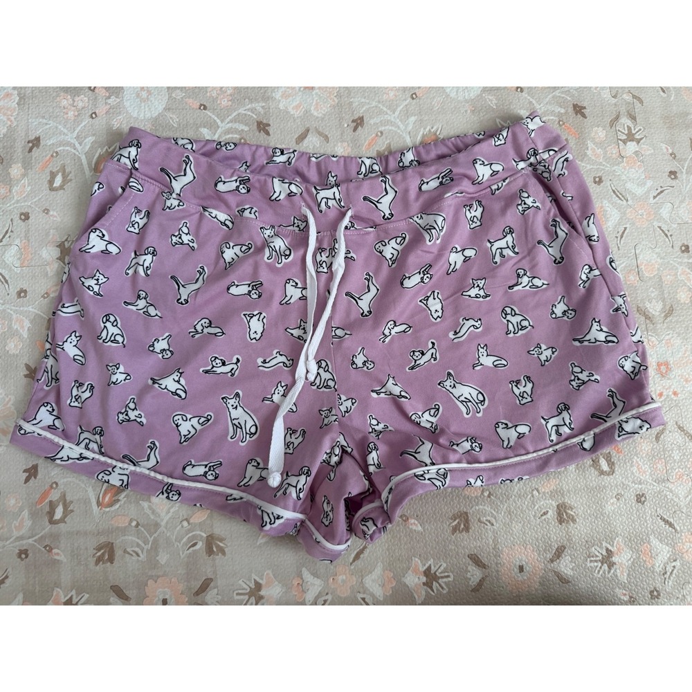 Hello Mello Wild Night In Lounge Shorts Purple Dog Print‎ Pajama  Med Large